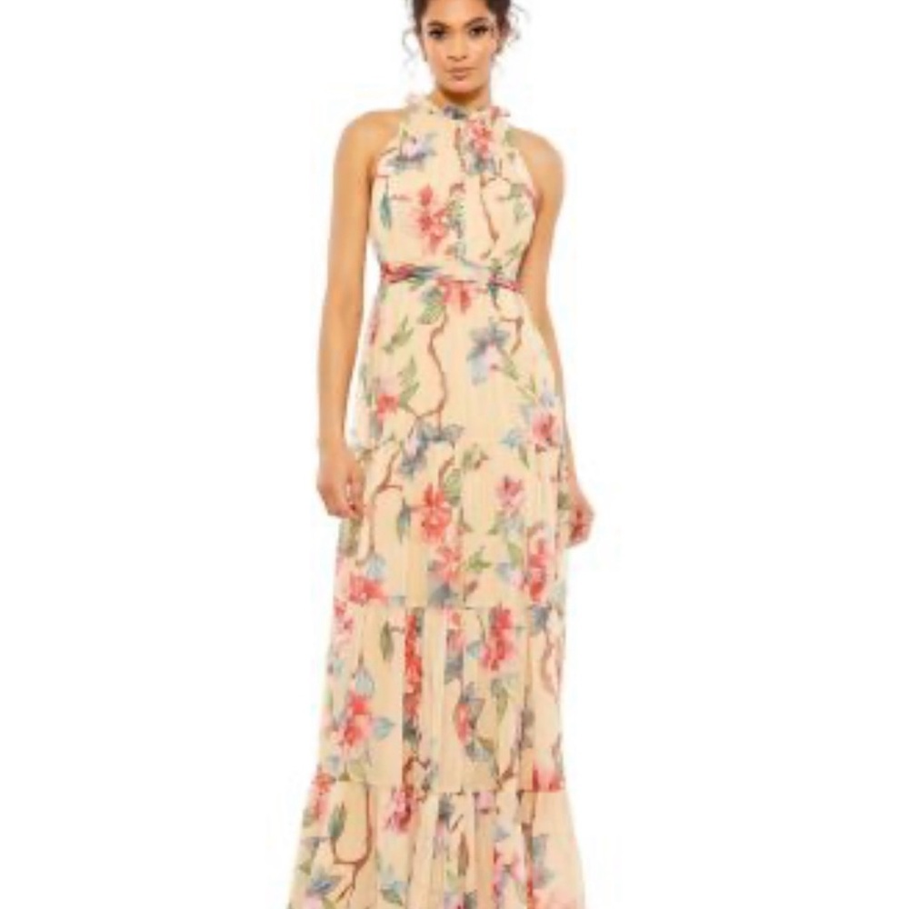 Mac Duggal Women's Ieena Halter Sleeveless Floral Print Gown